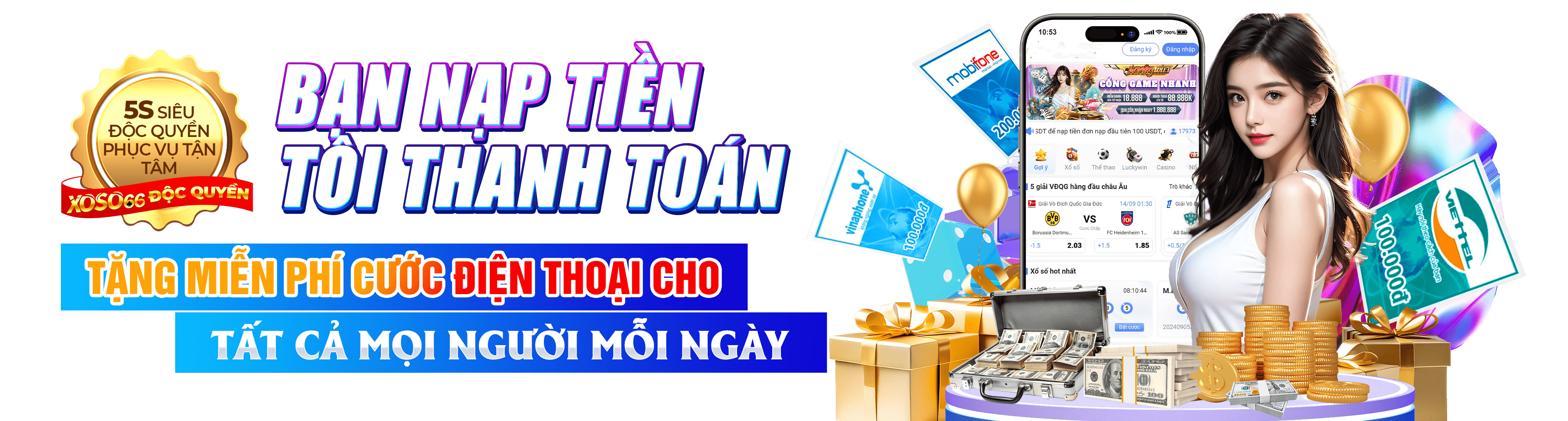 Hình ảnh quảng cáo của bomwin hiển thị nền tảng và các lợi ích
